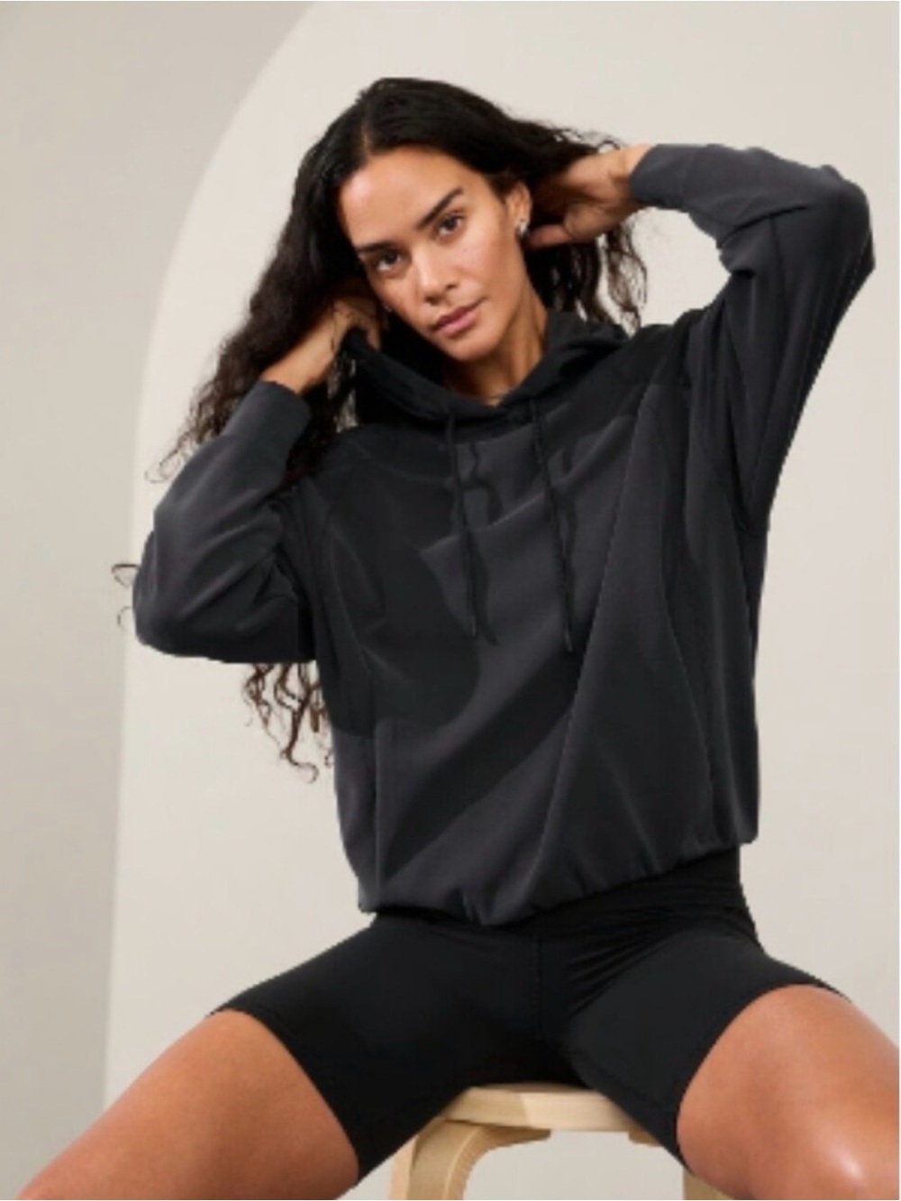 Athleta Seasoft Bubble Hem Hoodie In Charcoal Size Small